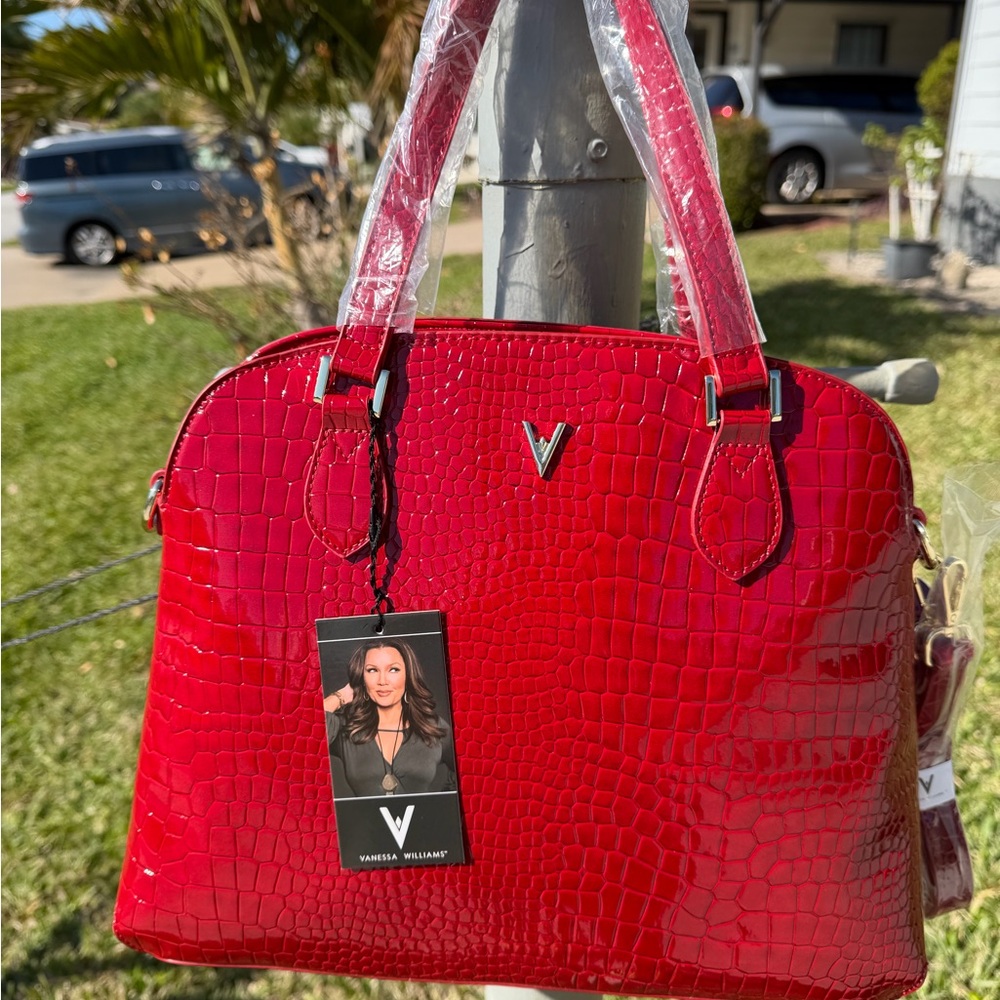 VANESSA WILLIAMS Lush Round Red Crocodile Satchel - Picture 7 of 16